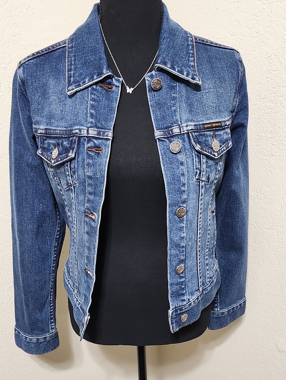 Authentic Harley-Davidson Women's Denim Trucker Jacket Sz XS Like New Bikerstyle